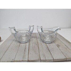 Vintage Heisey Glass Creamer & Sugar w/ Geometric Leaf & Berry Wheel Cut Pattern